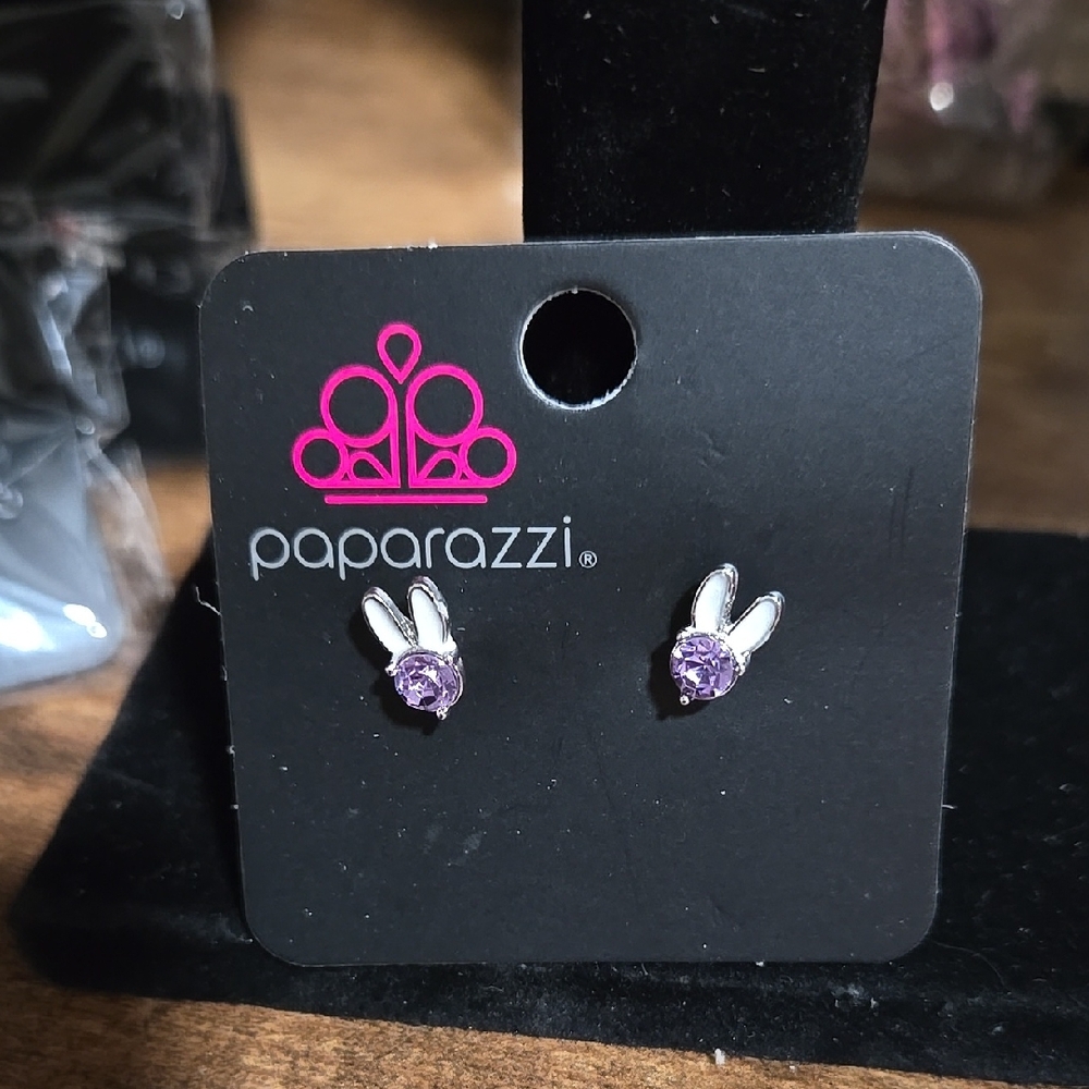 Paparazzi Purple Gem Bunny Earrings